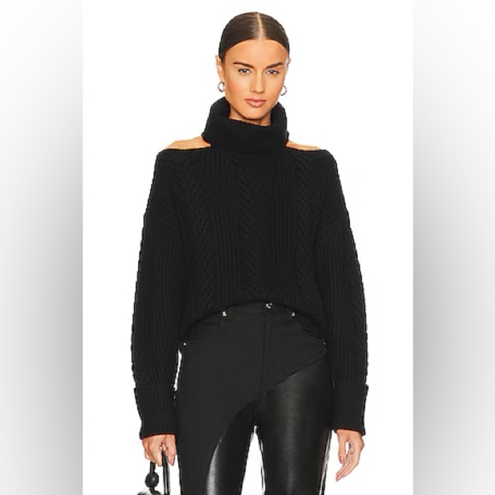 PAIGE lorilee wool chunky knit cold shoulder shoulder in black - small